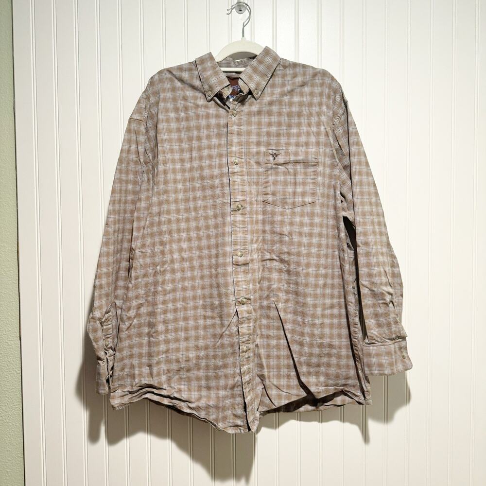 Wrangler 20x Competition Plaid Shirt Advanced Comfort Brown Blue Mens XXL